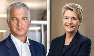 Sergio Ermotti, Karin Keller-Sutter. (Immagini: fornita, Montaggio: finews.ch)